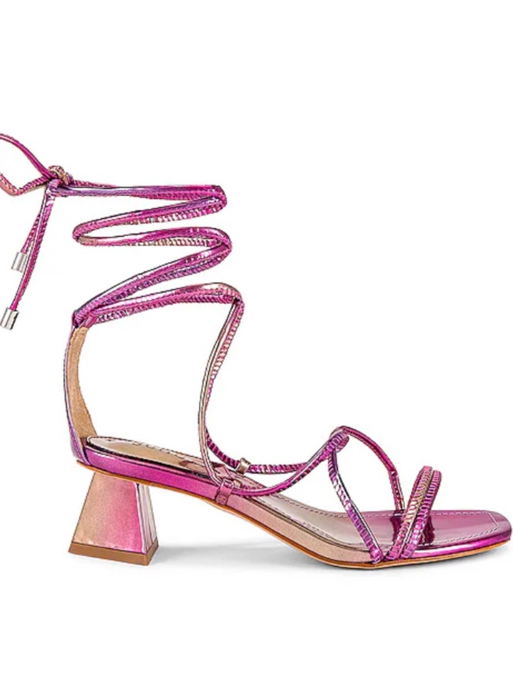 Schutz x Revolve Chiara Strappy Sandals Pink Sunset Metallic Size 8 Lace-Up NEW